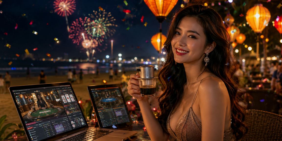 Người dùng tại Vũng Tàu xem thông tin ưu đãi VIP trên điện thoại bên ly cà phê